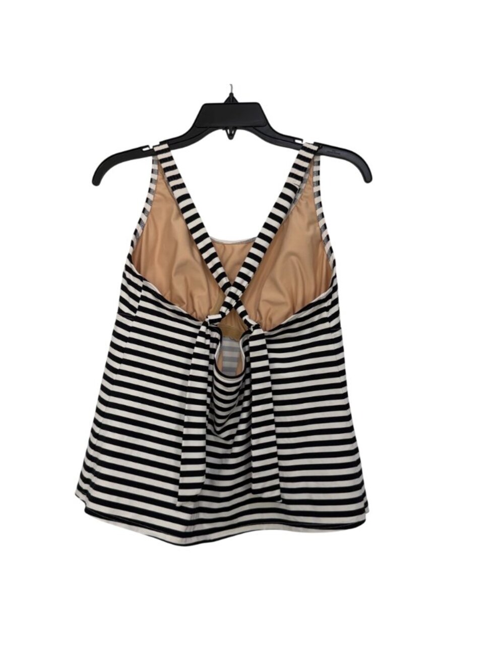 Lands End Women Black White Stripe Tankini Swim Top Size 16 Built-In Bra Support - Picture 2 of 12